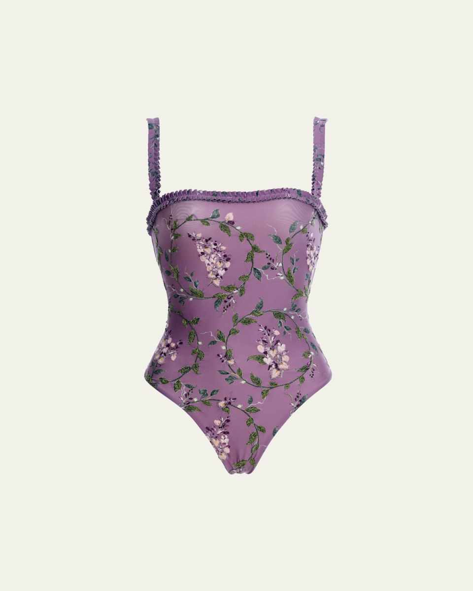 Limon Wisteria Hand-Embroidered One-Piece Swimsuit